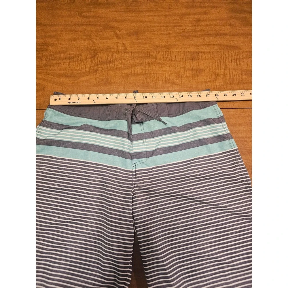 Mens Mossimo Swim Trunks Striped 38 M Teal & Gray pockets tie close H19